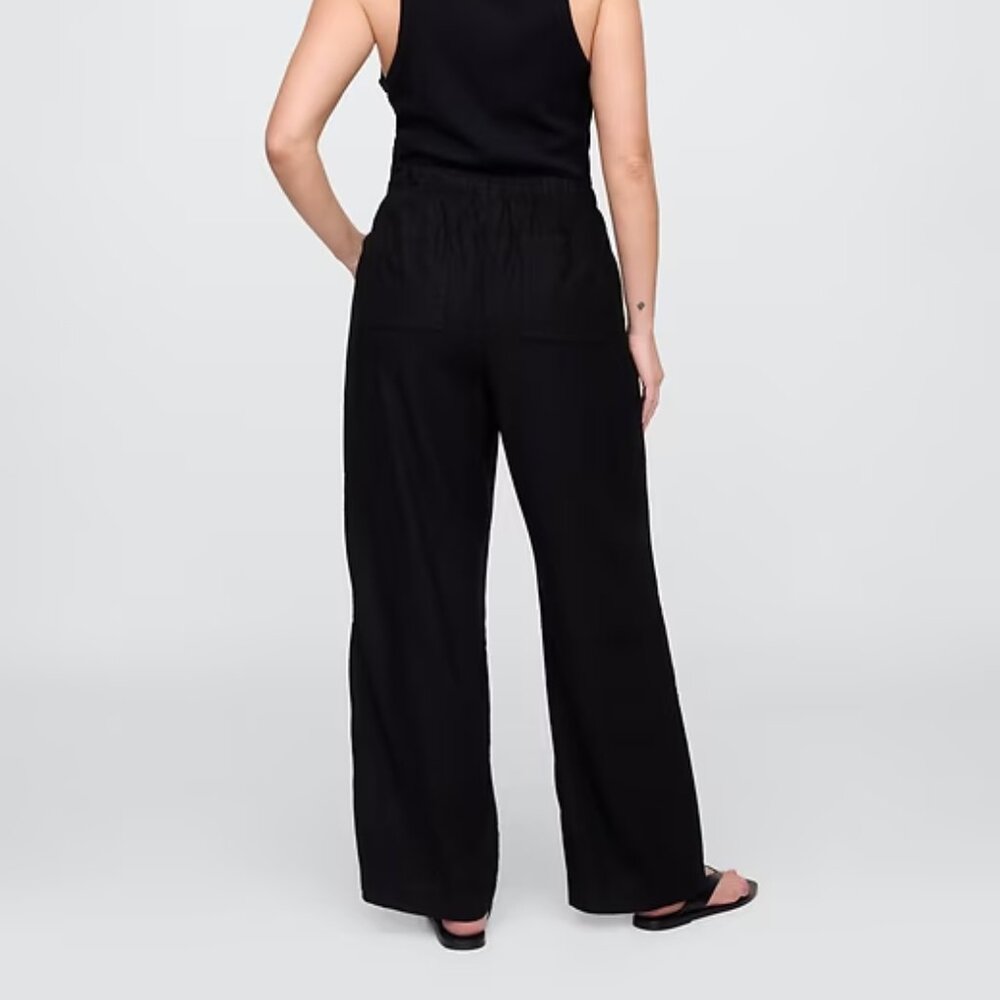 NWT GAP  Black Pull On Mid Rise Wide Leg Linen Pants Lightweight - Picture 6 of 14